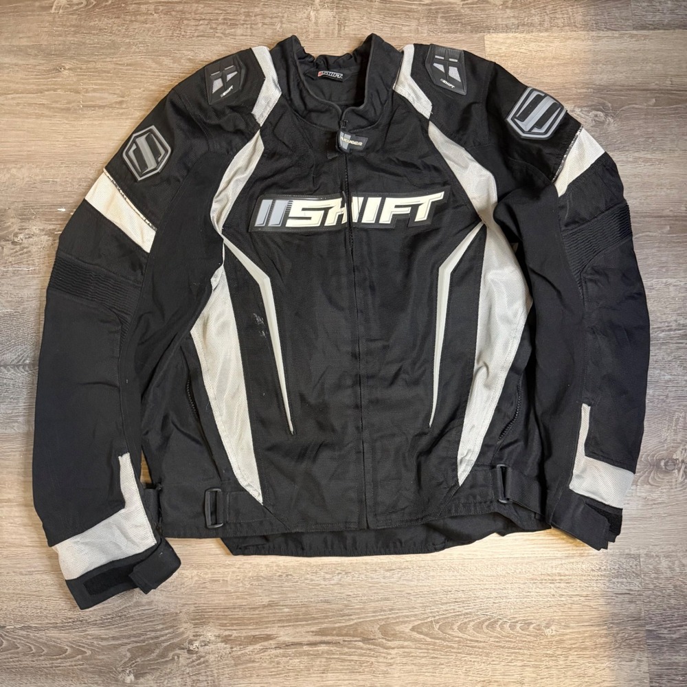 Shift Racing Mens Large Black White Textile Padded Motorcycle Jacket Sportbike